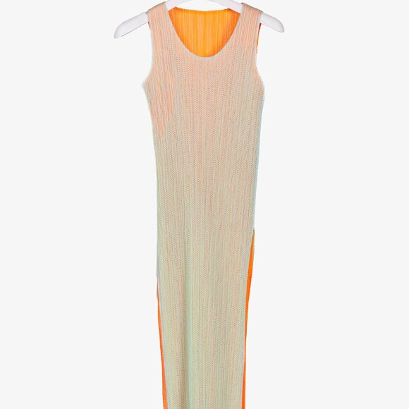 Pleats Please Issey Miyake Fluorescent Gradient Mesh Overlay Dress, Sz M - Picture 1 of 8